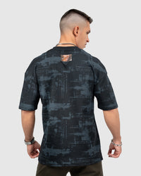 Men’s Black & Gray Printed Oversized T-Shirt