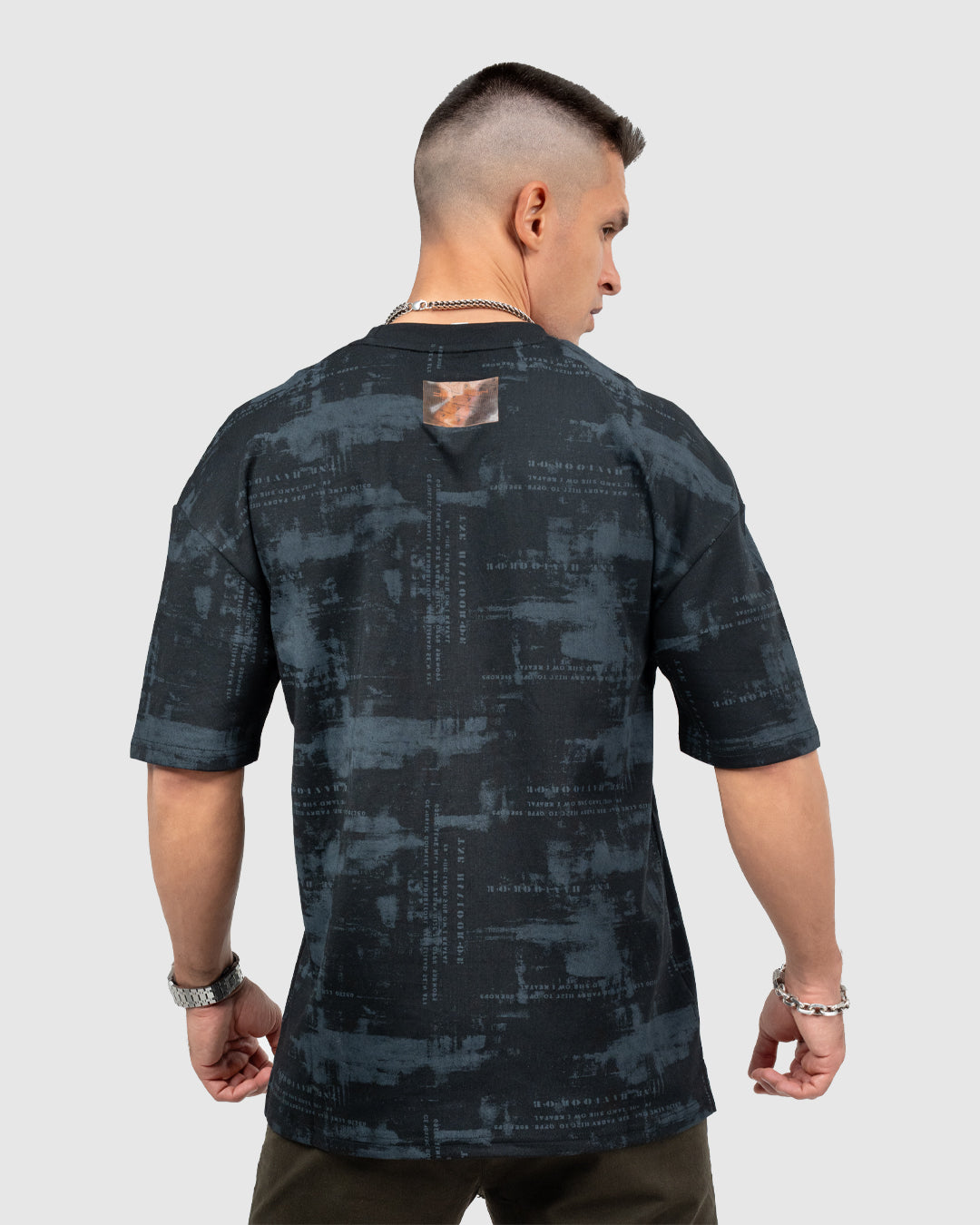 Men’s Black & Gray Printed Oversized T-Shirt