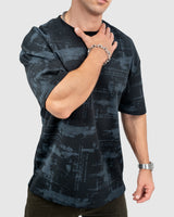 Men’s Black & Gray Printed Oversized T-Shirt