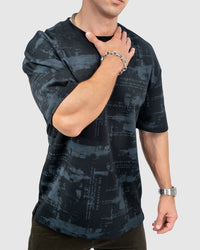 Men’s Black & Gray Printed Oversized T-Shirt