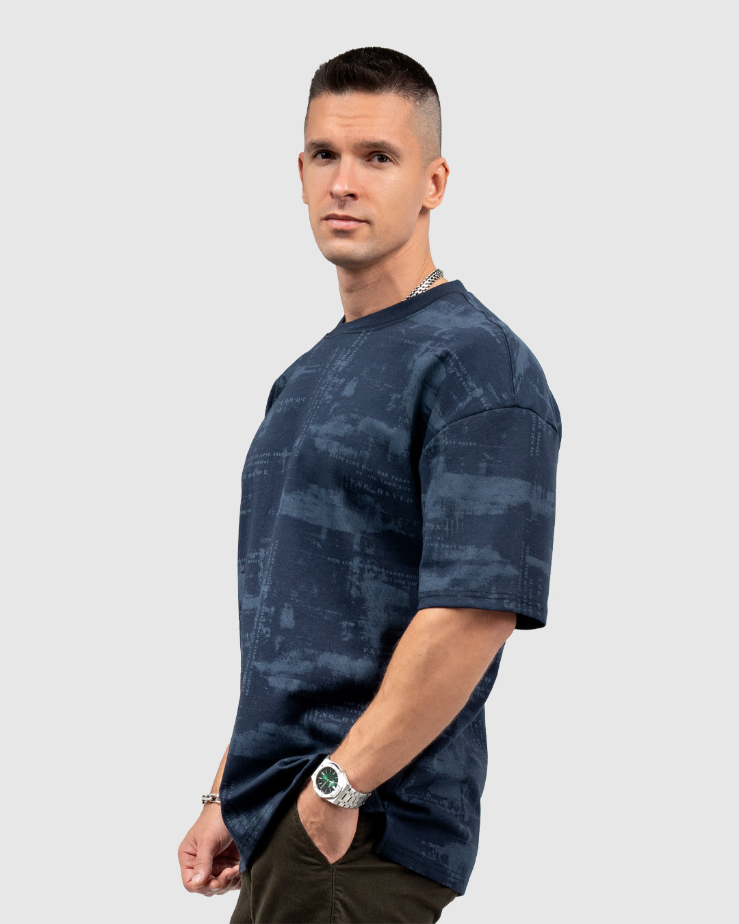 Men’s Blue & Mint Printed Oversized T-Shirt