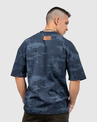 Men’s Blue & Mint Printed Oversized T-Shirt