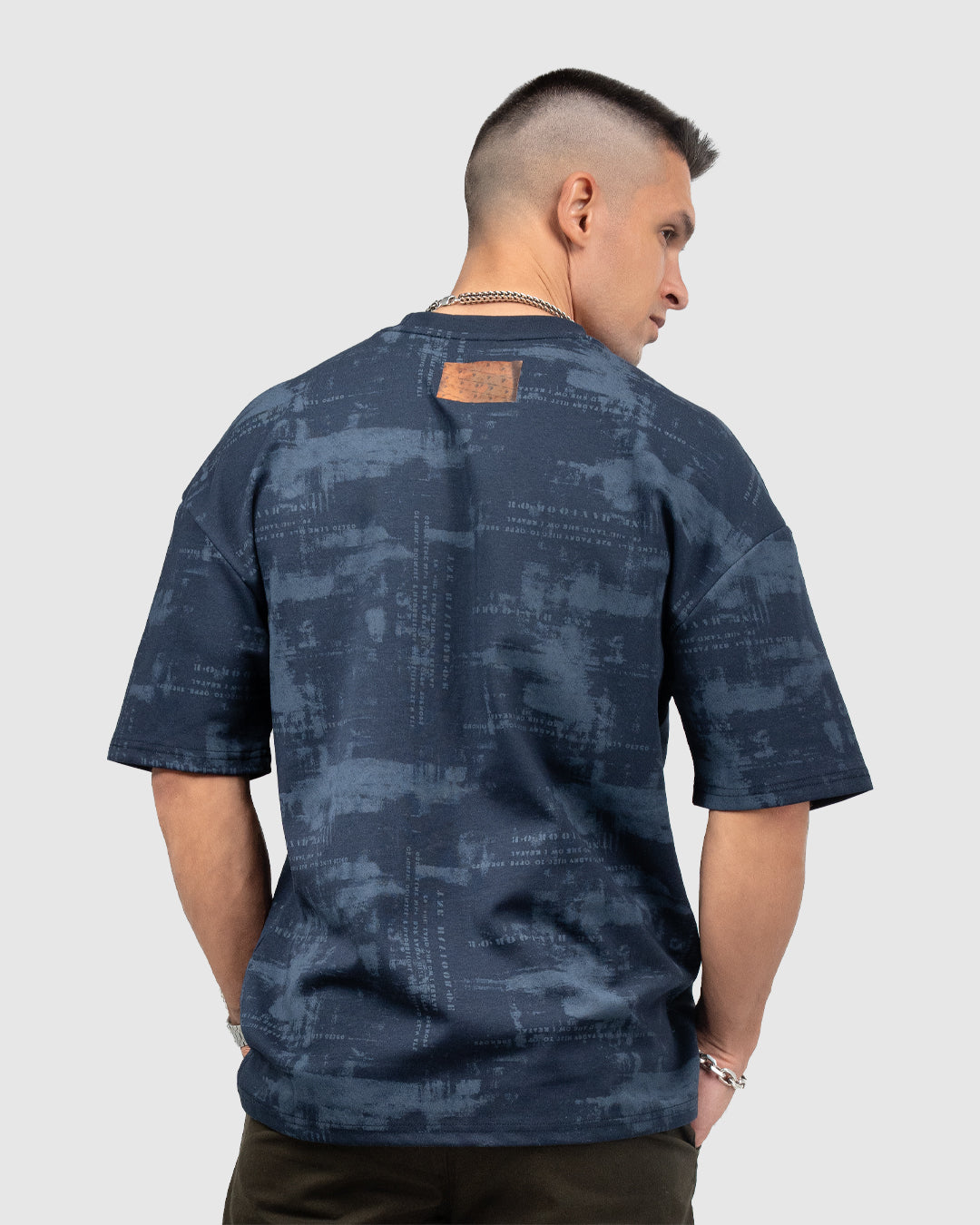 Men’s Blue & Mint Printed Oversized T-Shirt