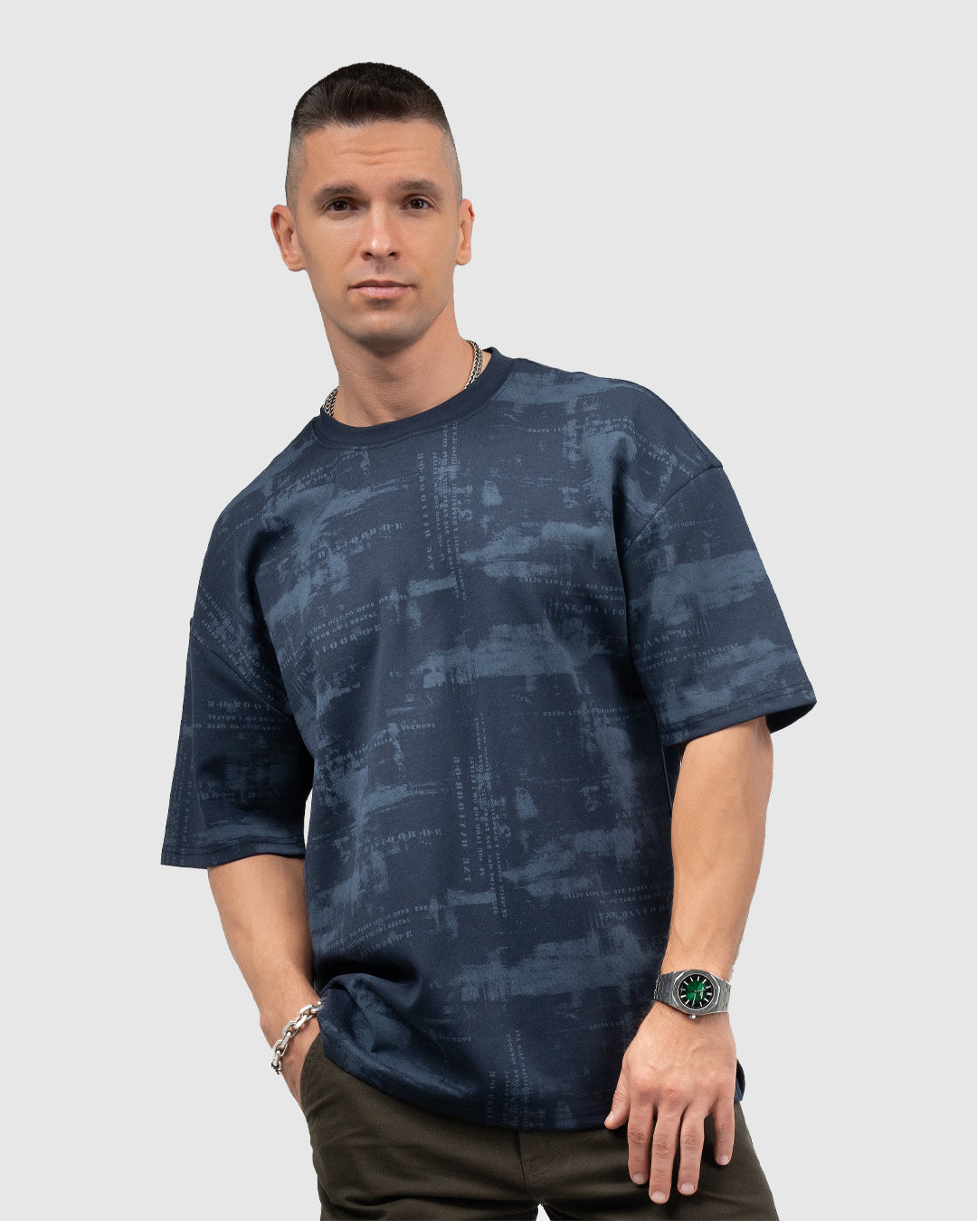 Men’s Blue & Mint Printed Oversized T-Shirt