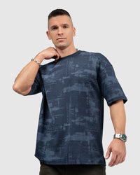 Men’s Blue & Mint Printed Oversized T-Shirt