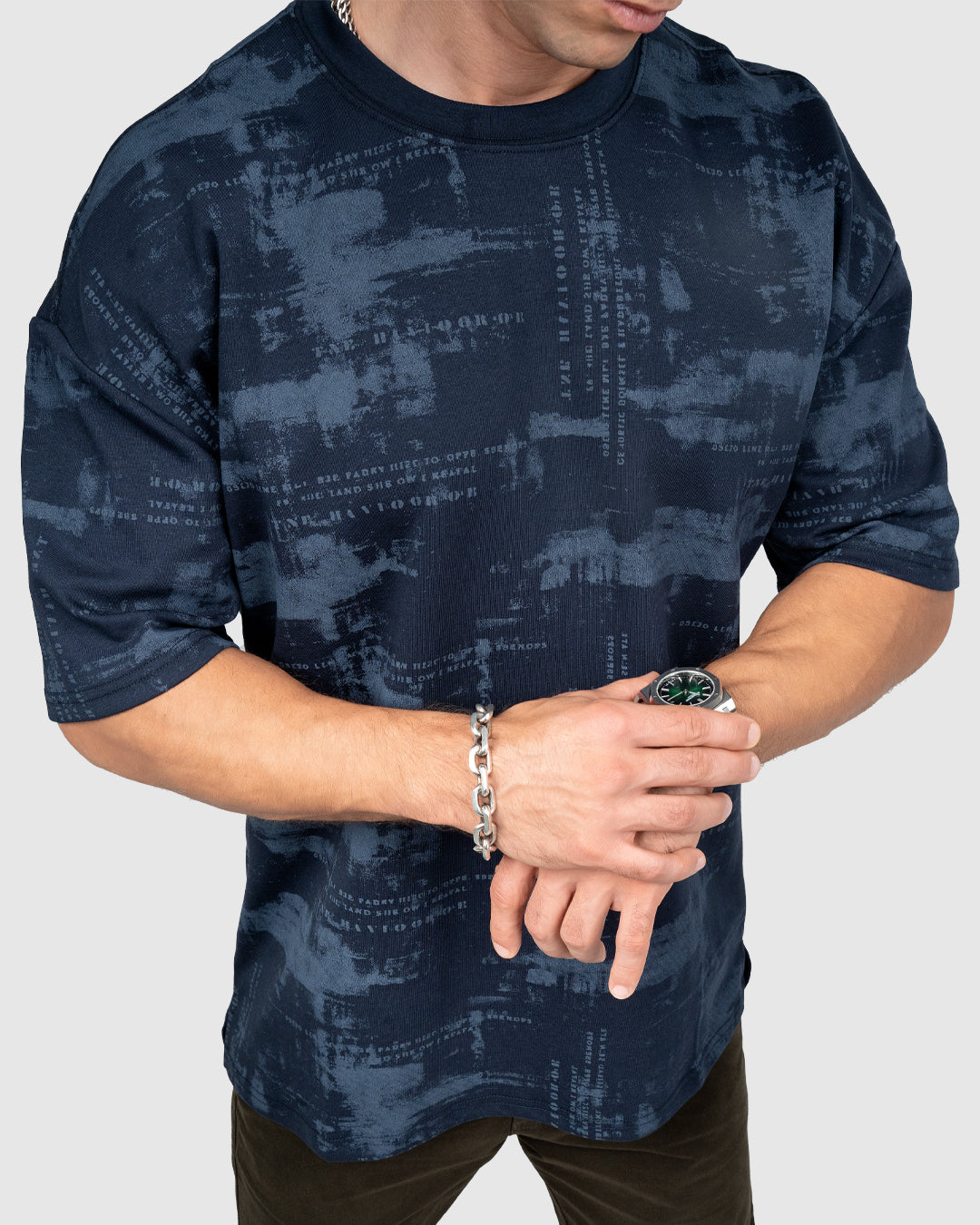 Men’s Blue & Mint Printed Oversized T-Shirt