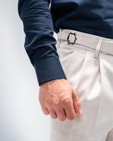 MEN’S SLIM-FIT BEIGE PLEATED TROUSERS