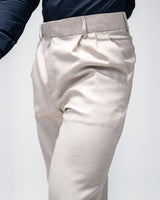 MEN’S SLIM-FIT BEIGE PLEATED TROUSERS