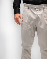 MEN’S SLIM-FIT BEIGE PLEATED TROUSERS