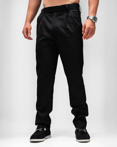 MEN’S SLIM-FIT BLACK PLEATED TROUSERS