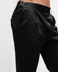 MEN’S SLIM-FIT BLACK PLEATED TROUSERS