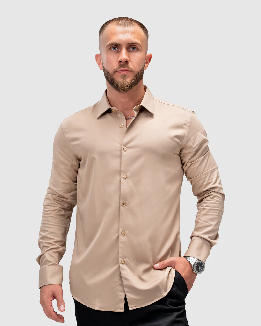 Men’s Beige Formal Dress Shirt