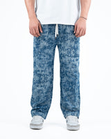 Men’s Washed Baggy Drawstring Denim Pants - Blue