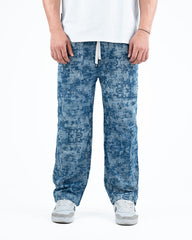 Men’s Washed Baggy Drawstring Denim Pants - Blue