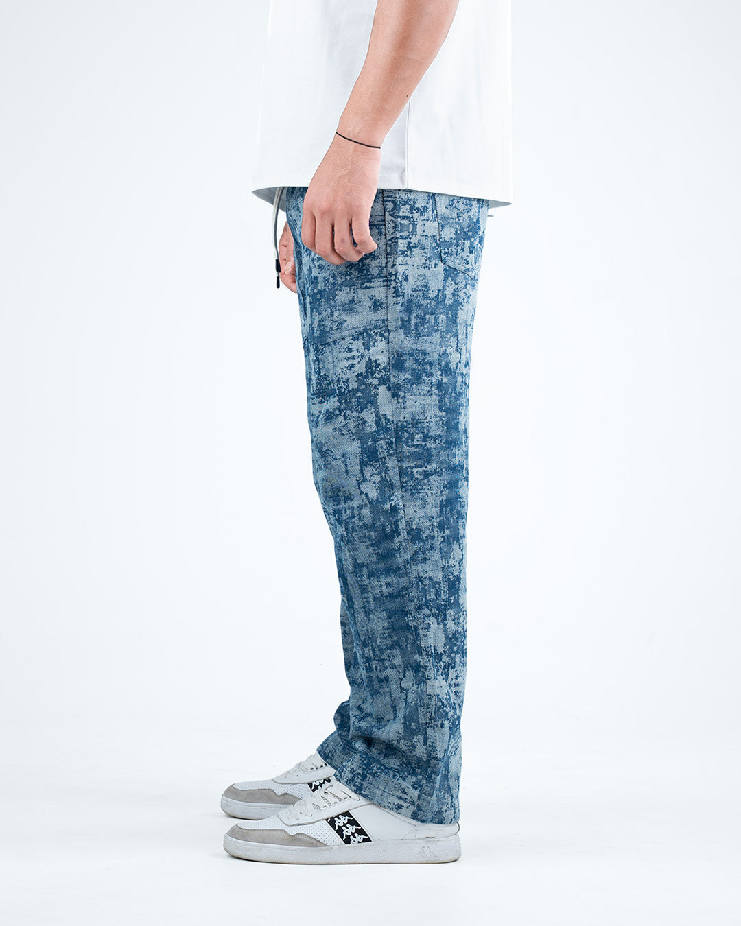 Men’s Washed Baggy Drawstring Denim Pants - Blue