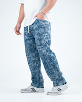 Men’s Washed Baggy Drawstring Denim Pants - Blue
