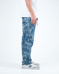 Men’s Washed Baggy Drawstring Denim Pants - Blue