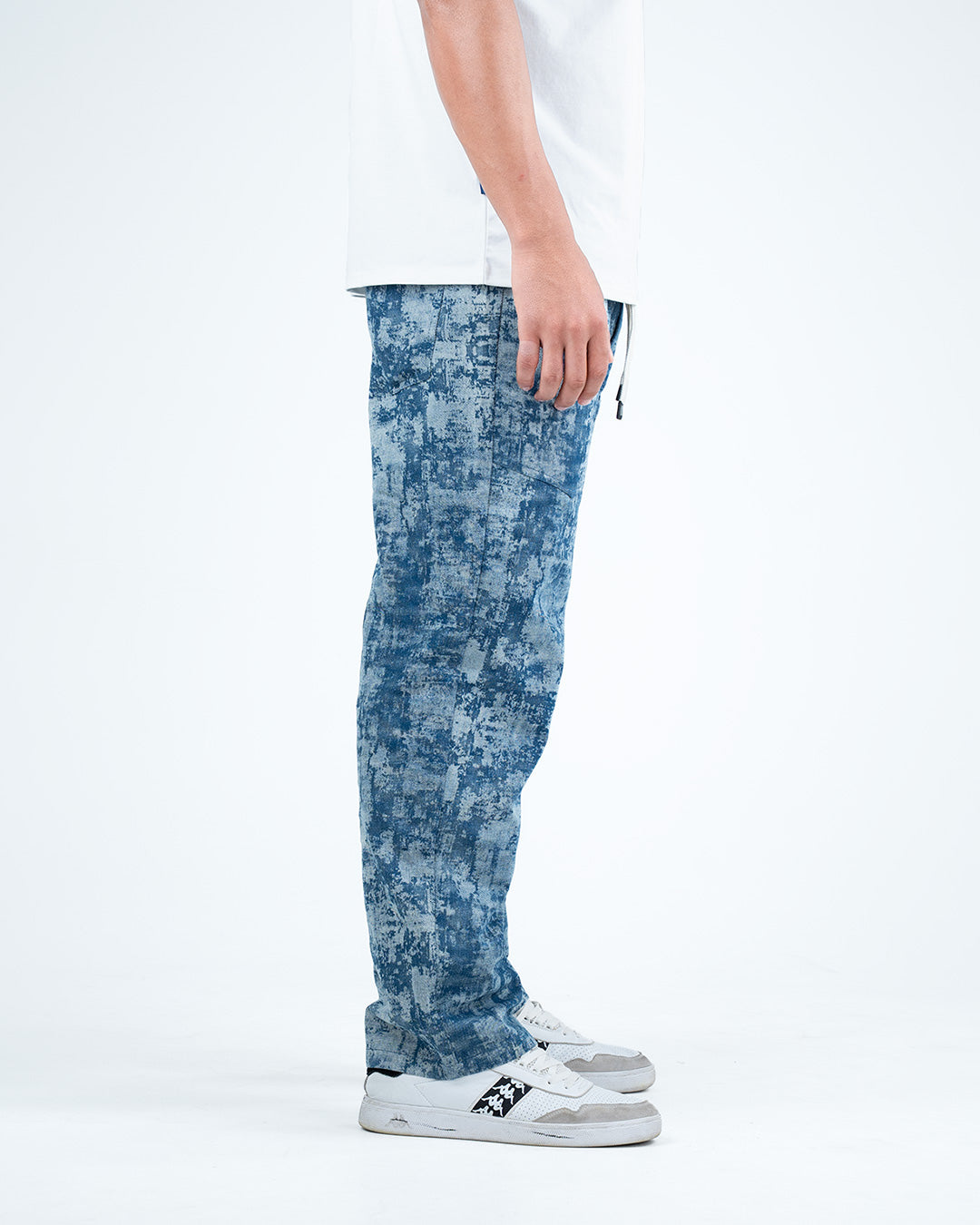 Men’s Washed Baggy Drawstring Denim Pants - Blue