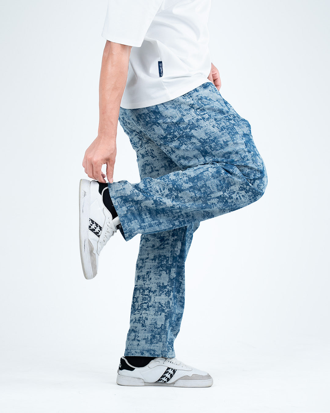 Men’s Washed Baggy Drawstring Denim Pants - Blue