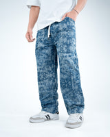 Men’s Washed Baggy Drawstring Denim Pants - Blue