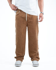 Men’s Rough-Edge Wide Leg Jeans - Camel