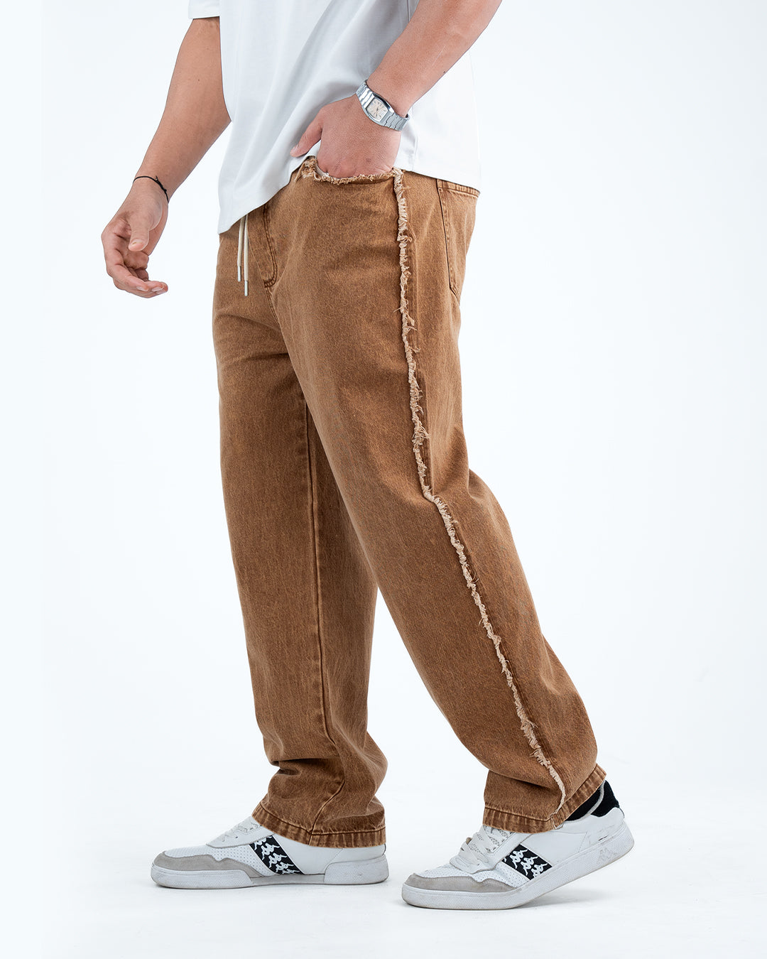 Men’s Rough-Edge Wide Leg Jeans - Camel