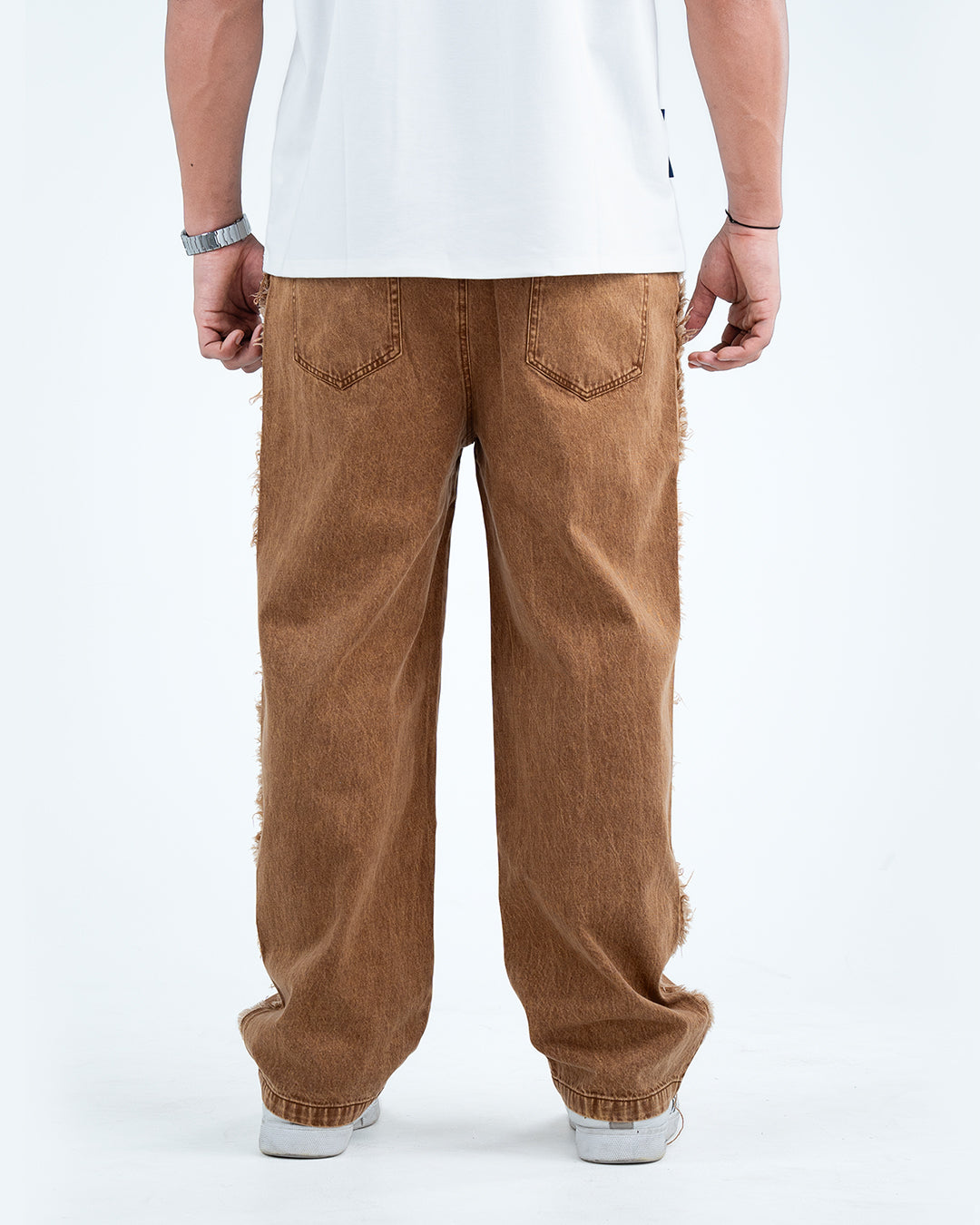 Men’s Rough-Edge Wide Leg Jeans - Camel