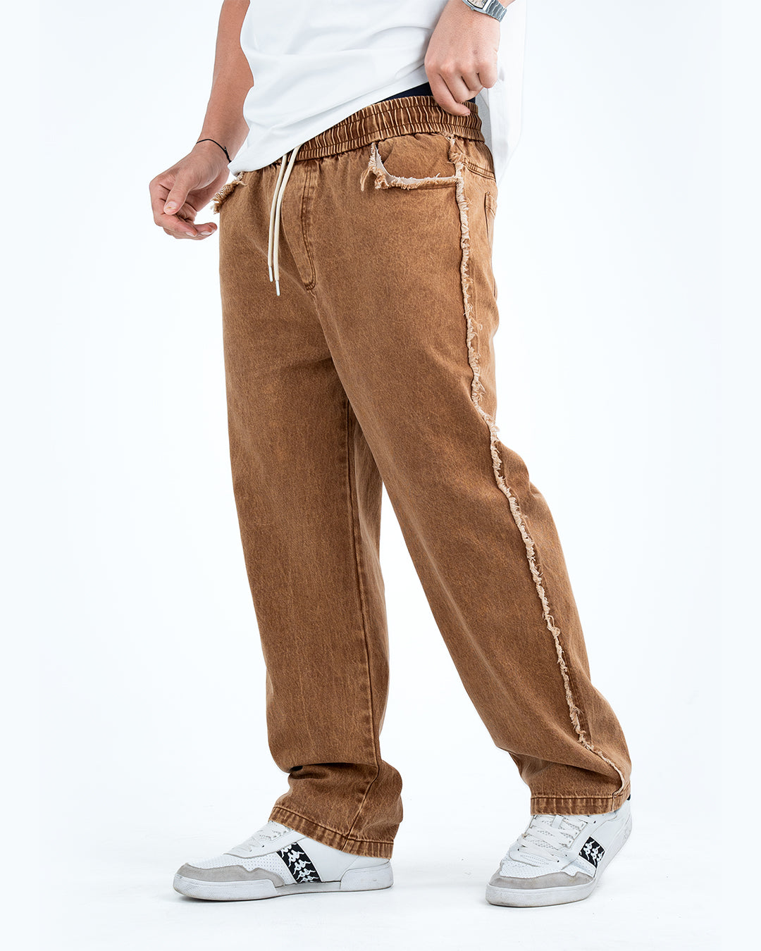 Men’s Rough-Edge Wide Leg Jeans - Camel