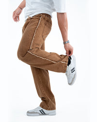 Men’s Rough-Edge Wide Leg Jeans - Camel