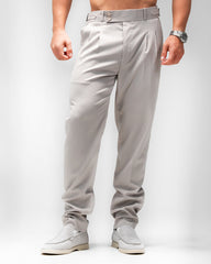 MEN’S LIGHT GREY SLIM-FIT PLEATED TROUSERS