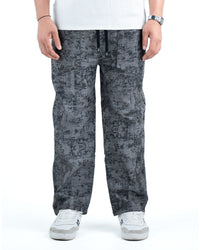 Men’s Washed Baggy Drawstring Denim Pants - Grey