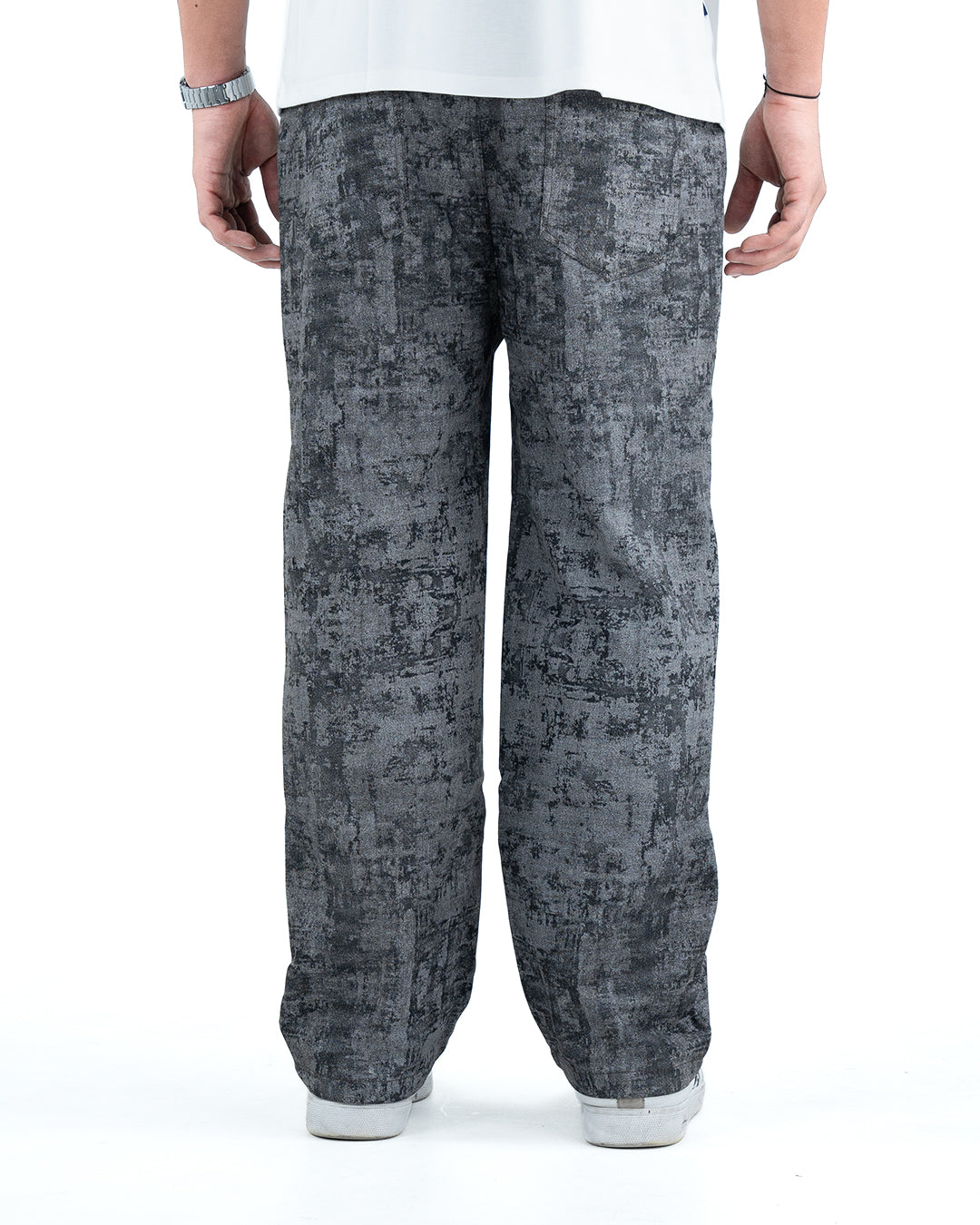 Men’s Washed Baggy Drawstring Denim Pants - Grey