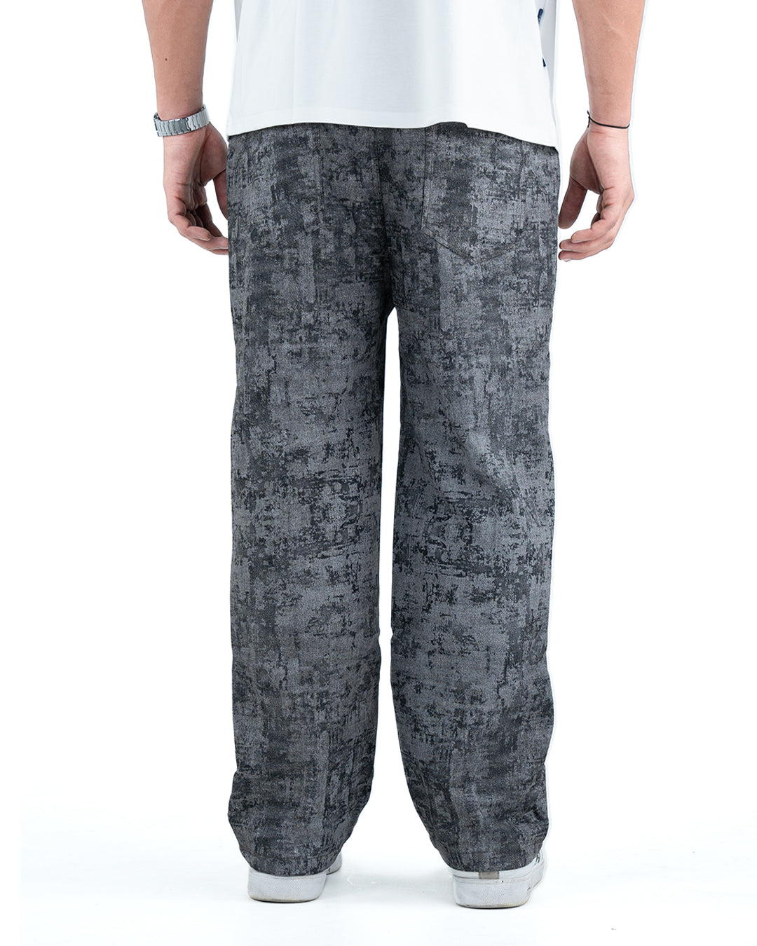 Men’s Washed Baggy Drawstring Denim Pants - Grey