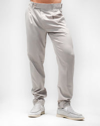 MEN’S LIGHT GREY SLIM-FIT PLEATED TROUSERS