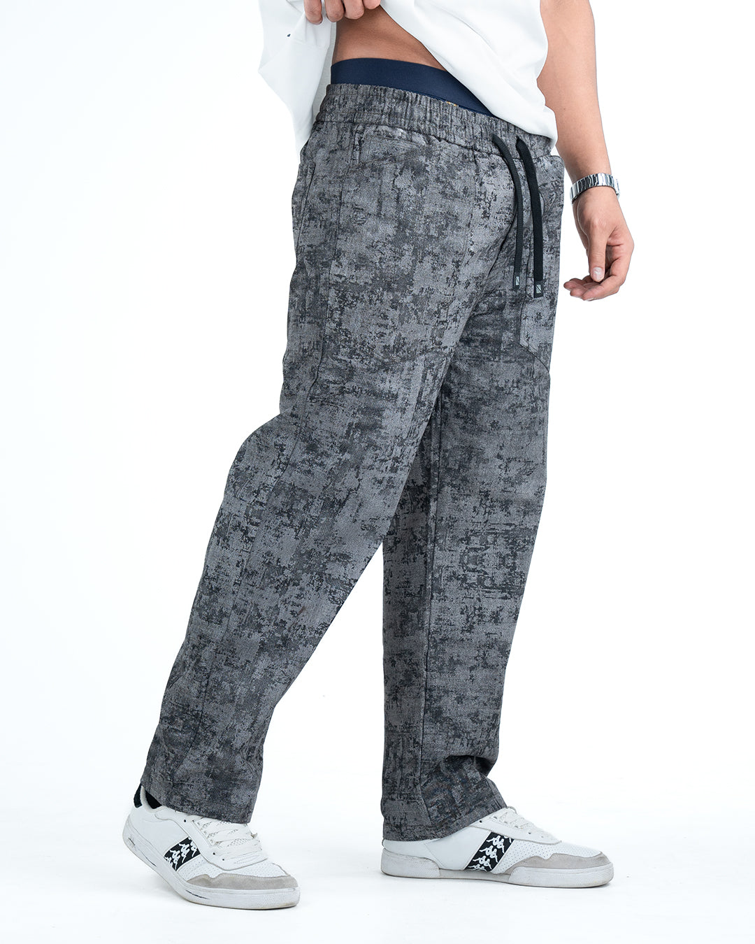 Men’s Washed Baggy Drawstring Denim Pants - Grey
