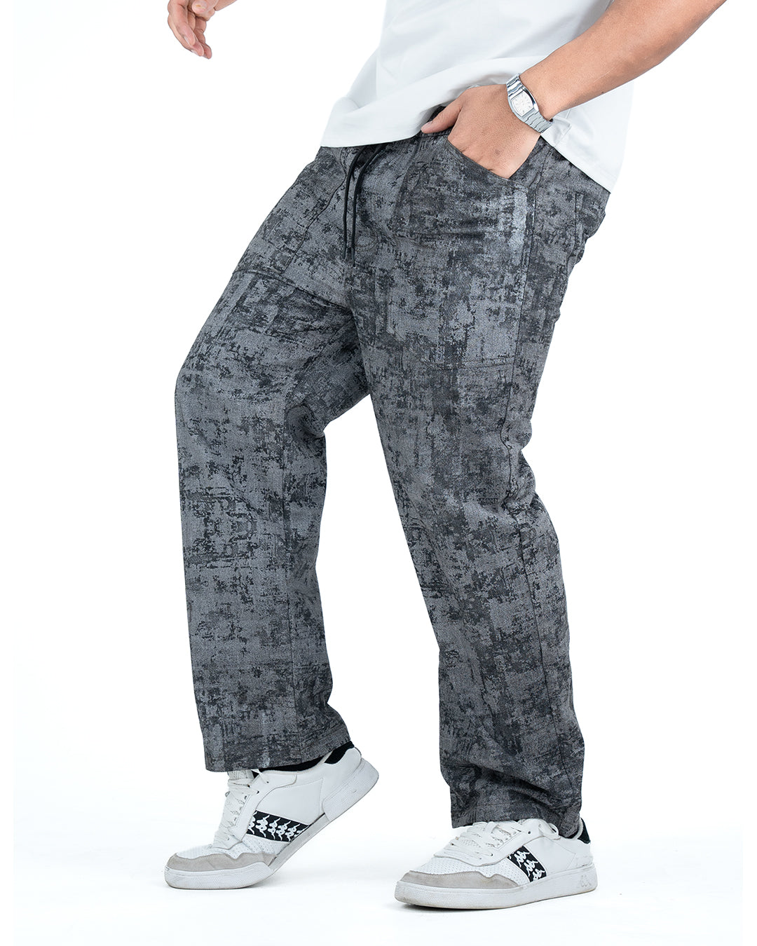 Men’s Washed Baggy Drawstring Denim Pants - Grey