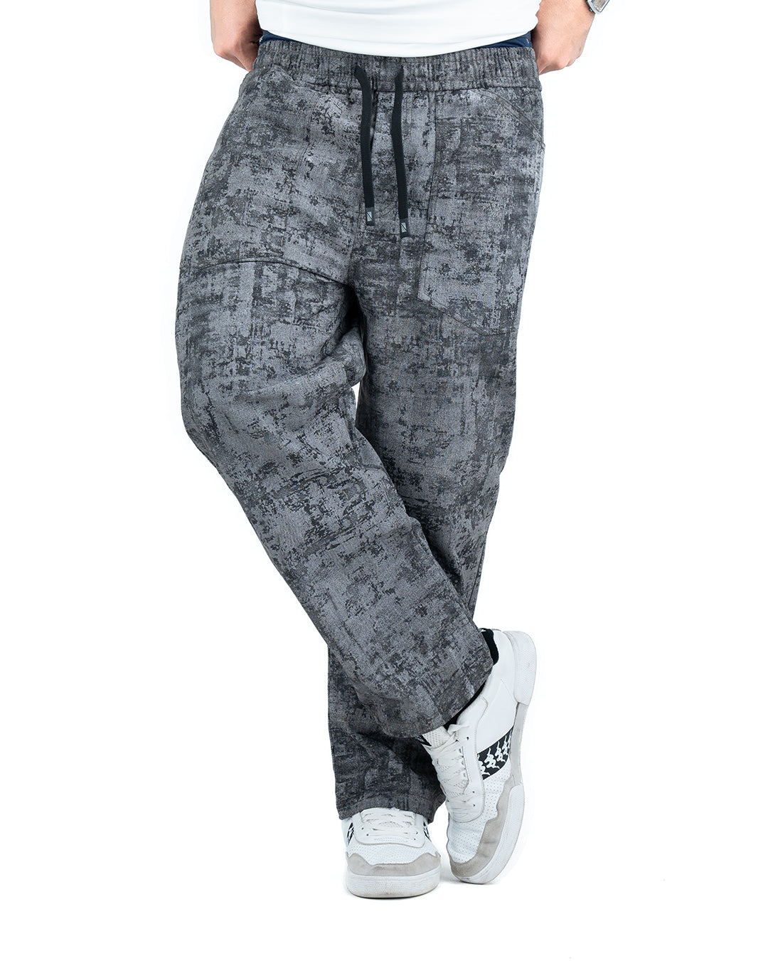 Men’s Washed Baggy Drawstring Denim Pants - Grey
