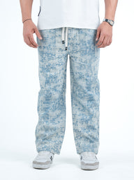 Men’s Washed Baggy Drawstring Denim Pants - Sky Blue