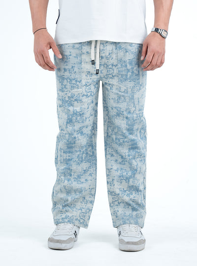 Men’s Washed Baggy Drawstring Denim Pants - Sky Blue
