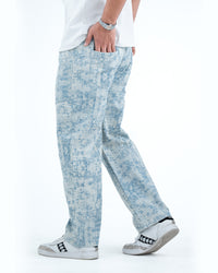 Men’s Washed Baggy Drawstring Denim Pants - Light Blue