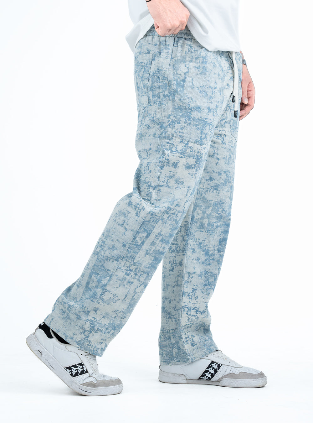 Men’s Washed Baggy Drawstring Denim Pants - Sky Blue