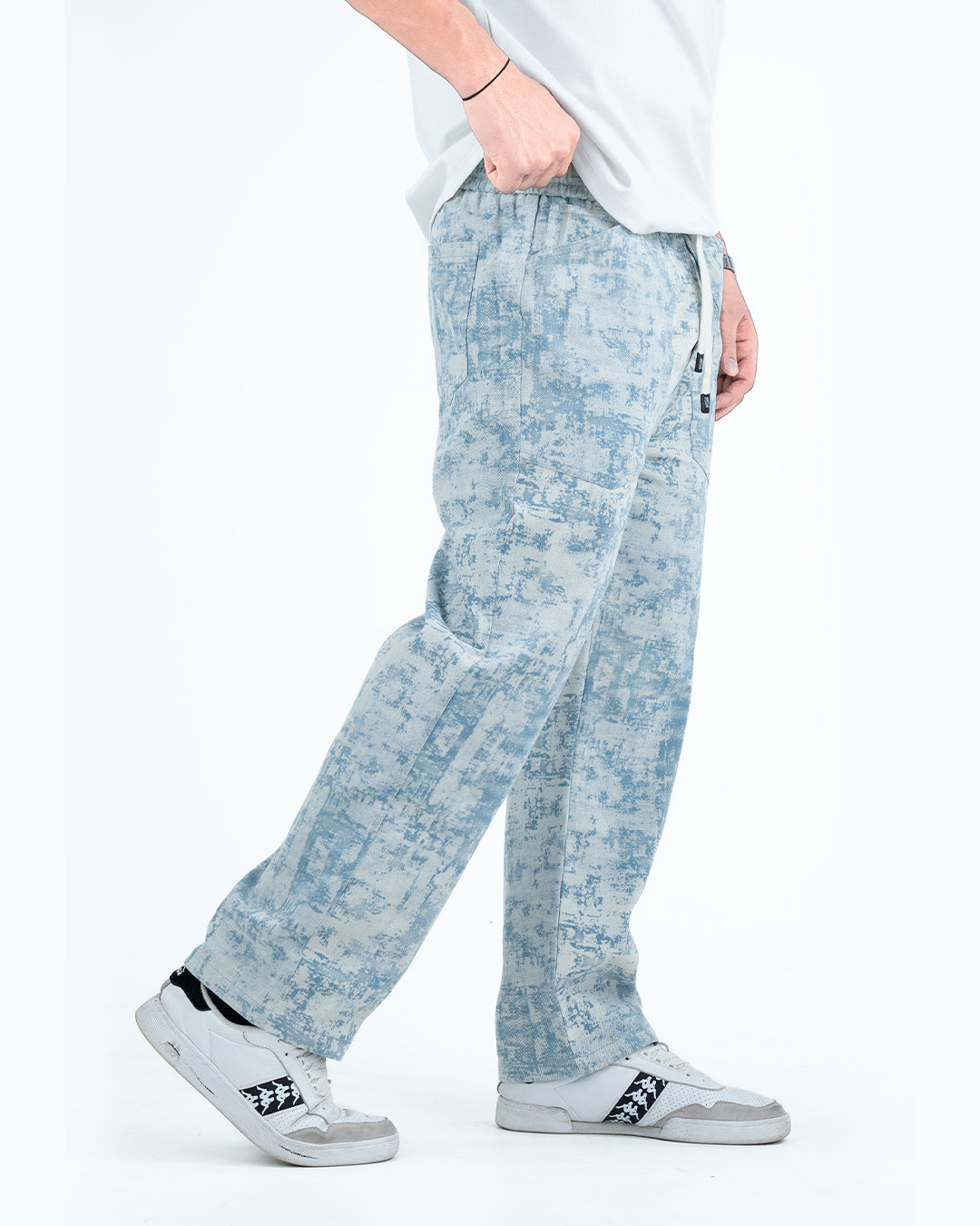 Men’s Washed Baggy Drawstring Denim Pants - Light Blue
