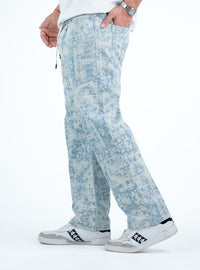 Men’s Washed Baggy Drawstring Denim Pants - Sky Blue