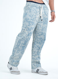 Men’s Washed Baggy Drawstring Denim Pants - Sky Blue