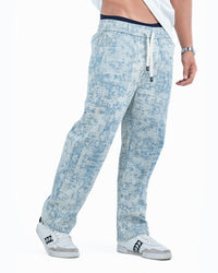 Men’s Washed Baggy Drawstring Denim Pants - Light Blue