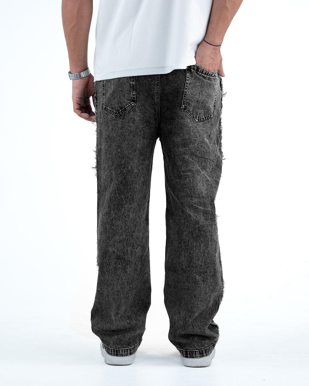 Men’s Rough-Edge Wide Leg Jeans - Black