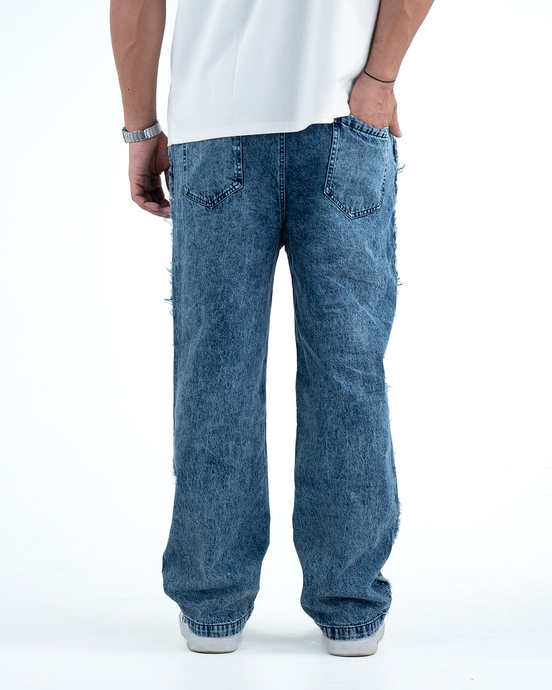 Men’s Rough-Edge Wide Leg Jeans - Blue