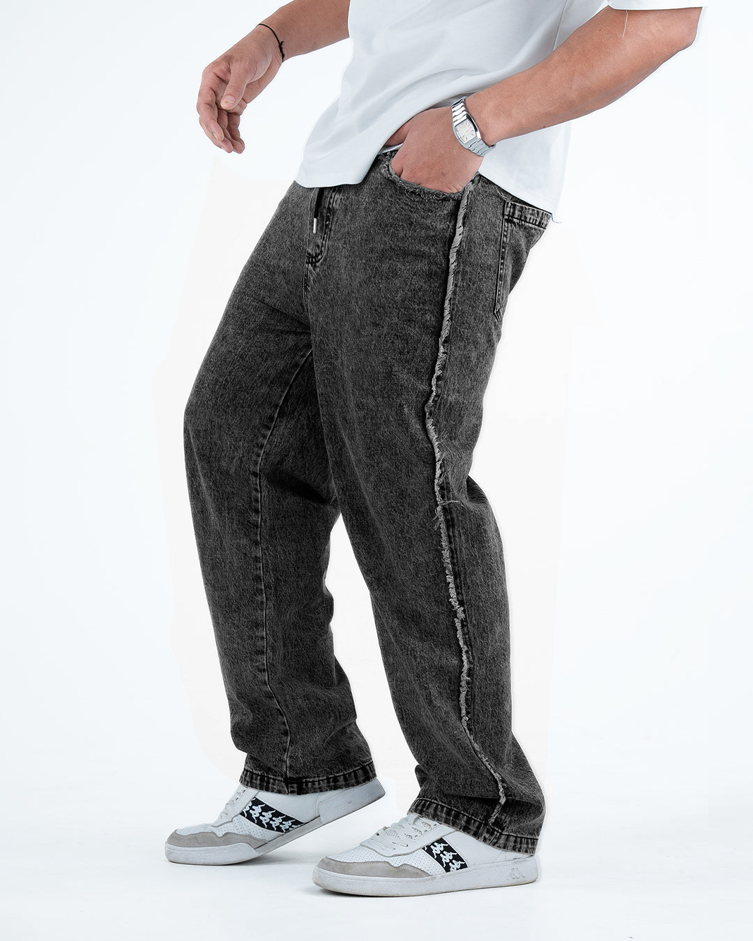 Men’s Rough-Edge Wide Leg Jeans - Black