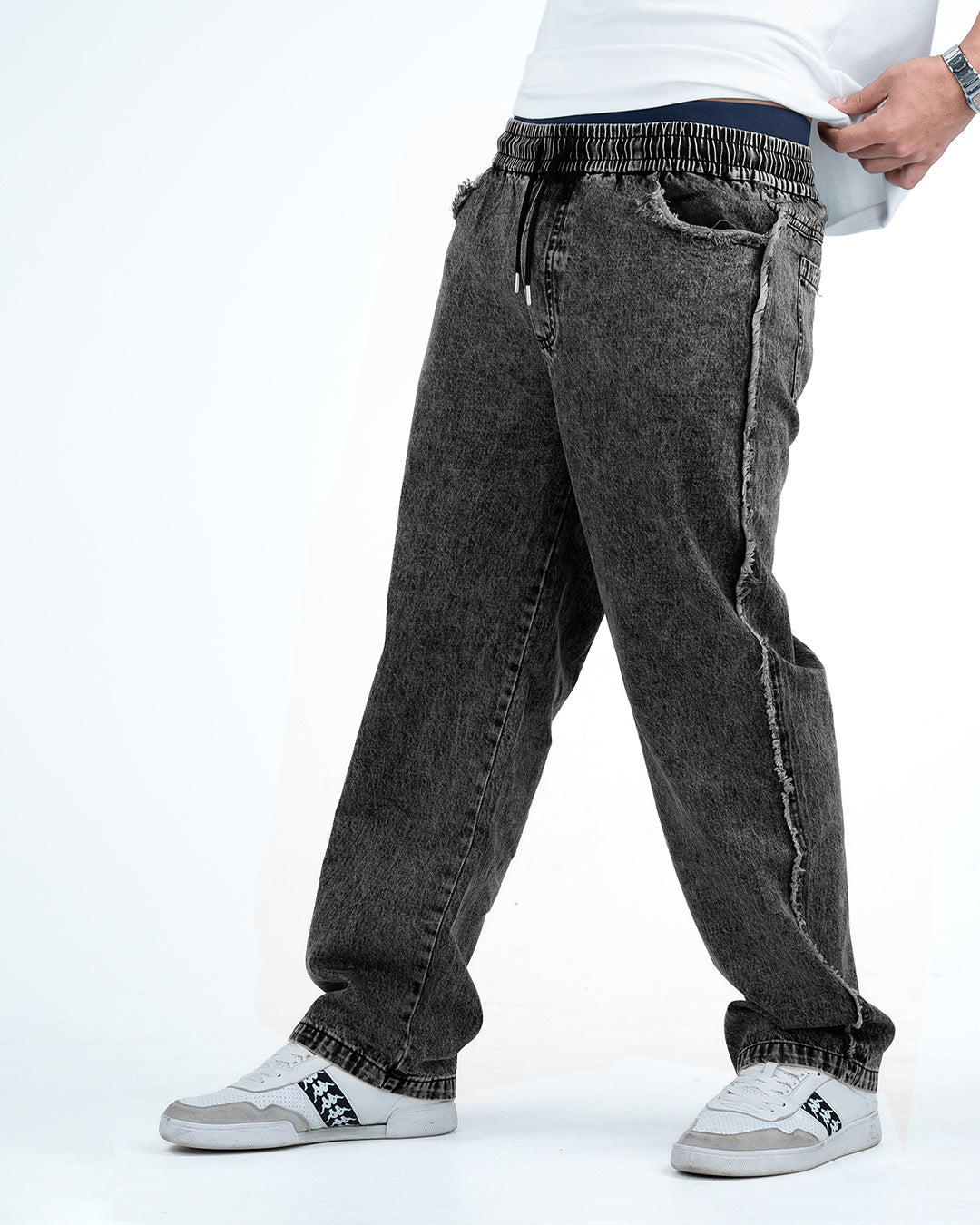 Men’s Rough-Edge Wide Leg Jeans - Black