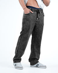 Men’s Rough-Edge Wide Leg Jeans - Black